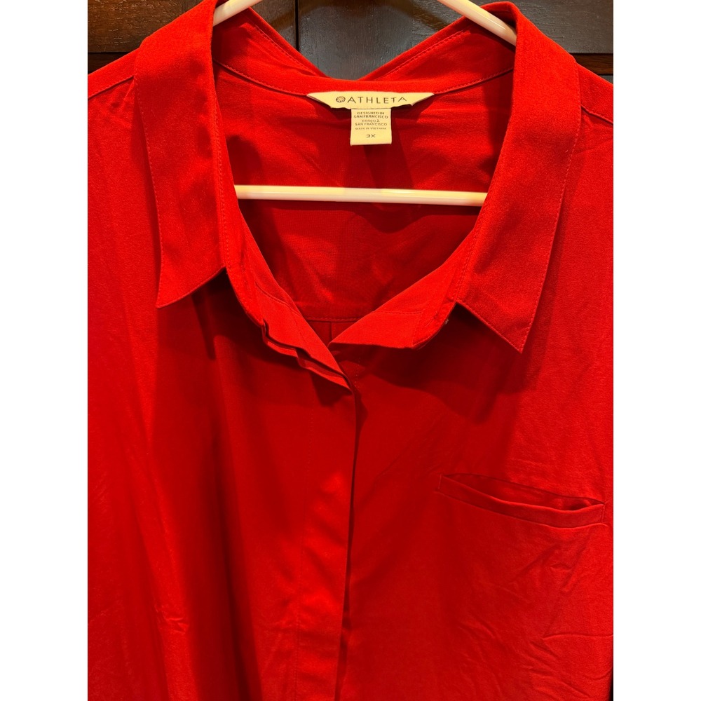 Athleta Womens 3X Red Button Front Long Sleeve Shirt Lightweight Travel Top